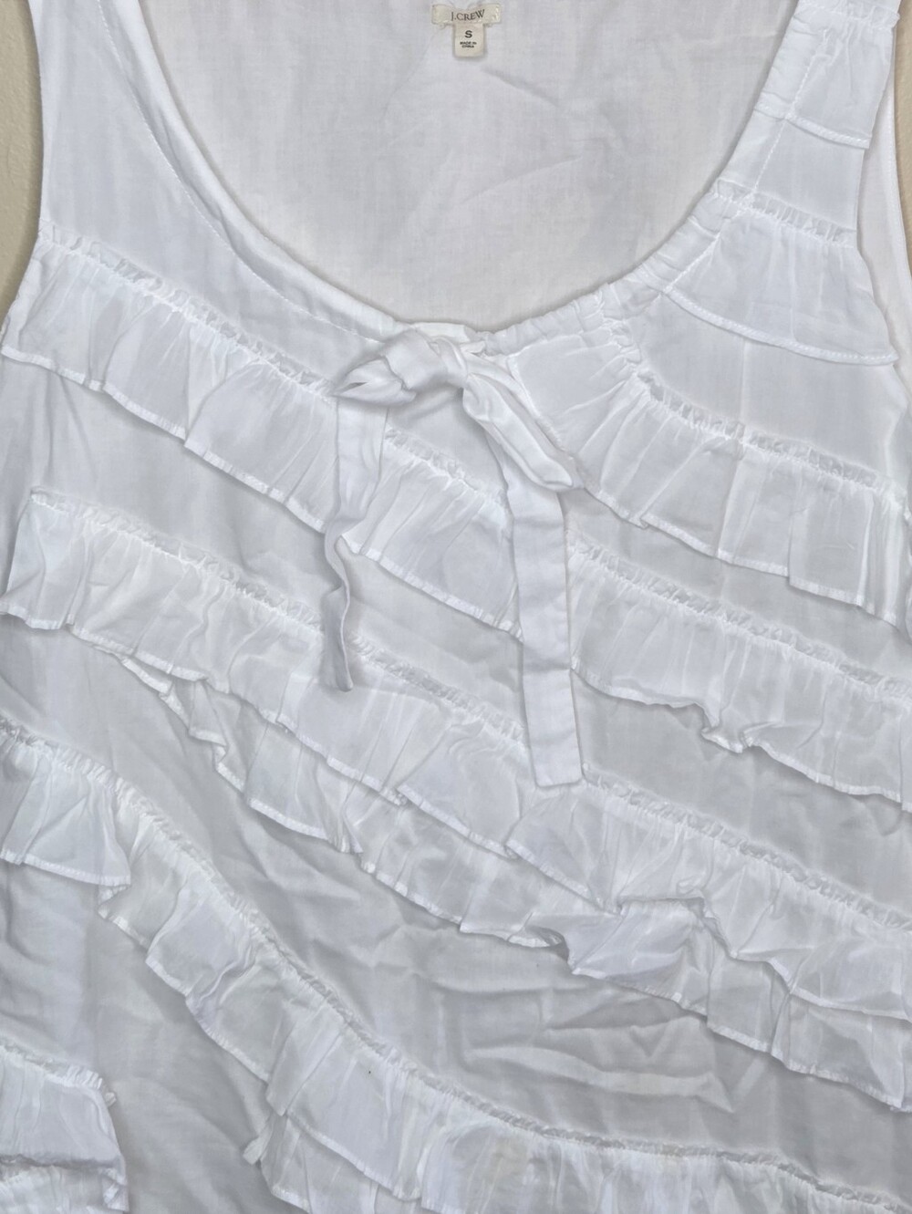 J. Crew White Tiered Ruffled Scoop Neck Tank Dress Size Small Boho Beachy Girly - Picture 2 of 6
